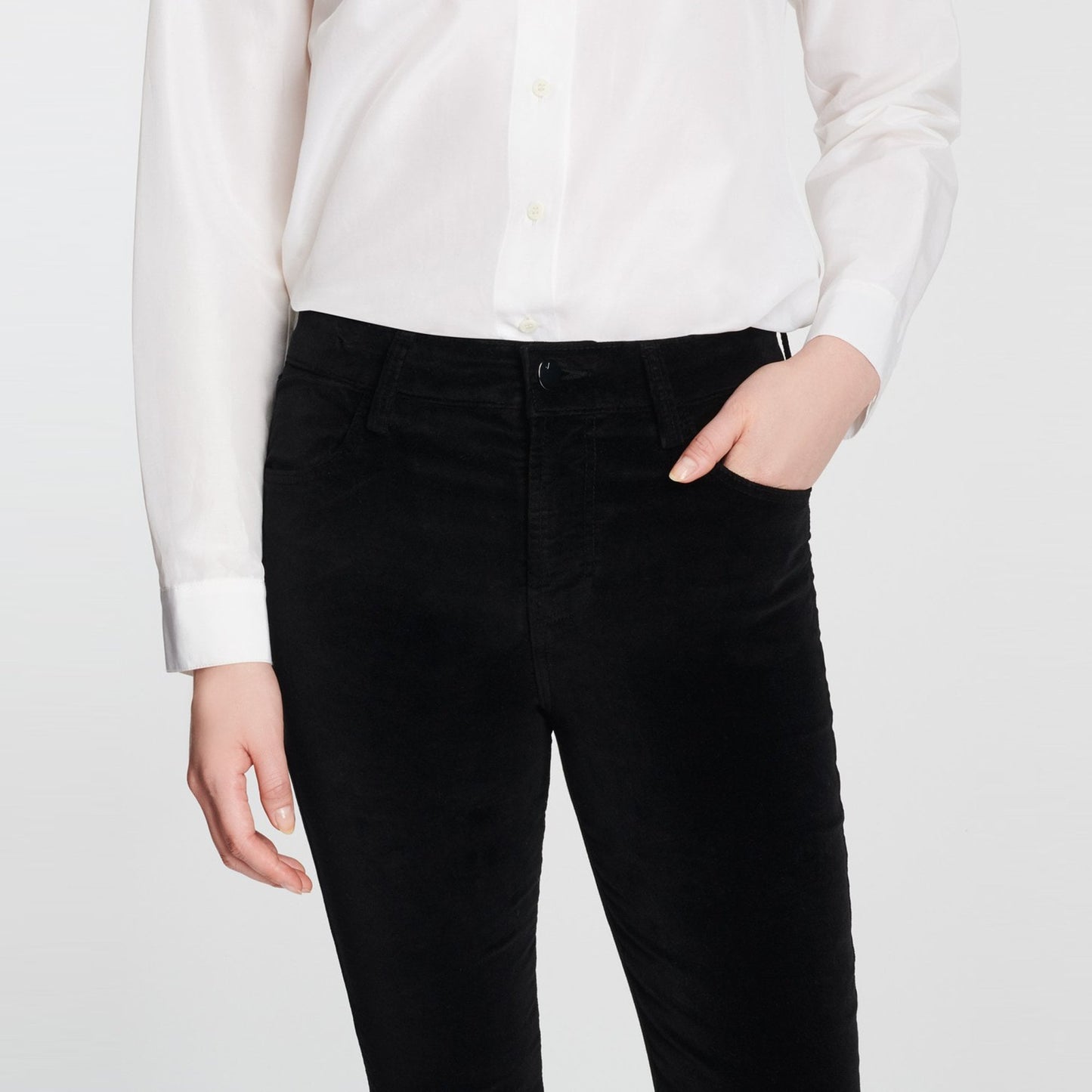 Maria High Rise Skinny Velvet Jeans - Black