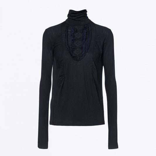 - Dignity - Turtle Neck with Ruffle Top - Navy