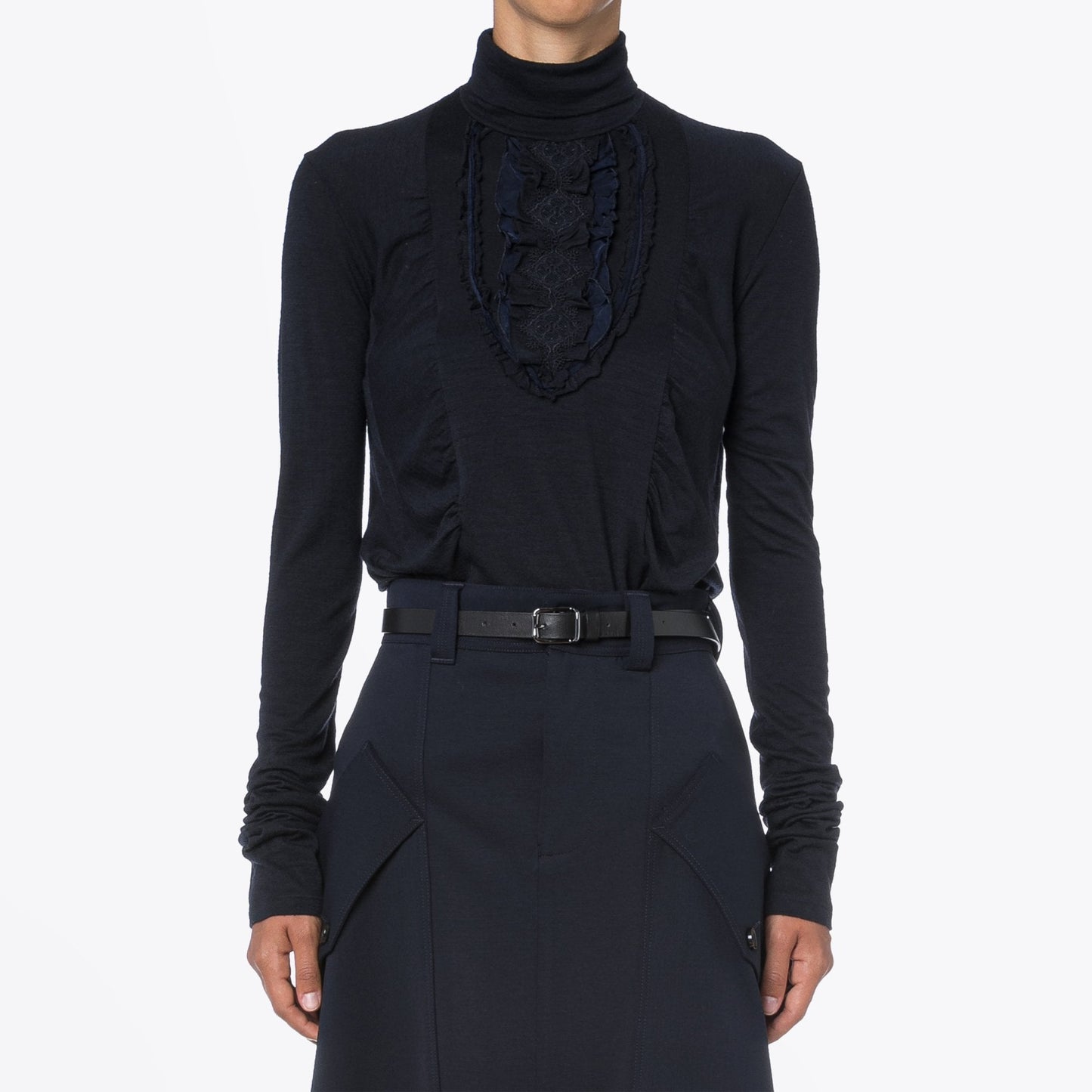 - Dignity - Turtle Neck with Ruffle Top - Navy