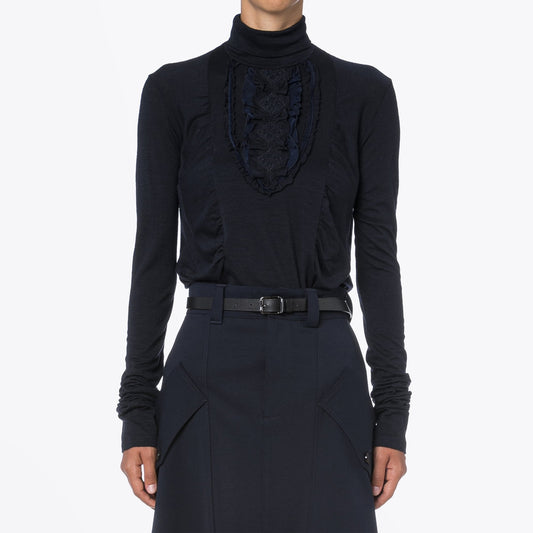 - Dignity - Turtle Neck with Ruffle Top - Navy