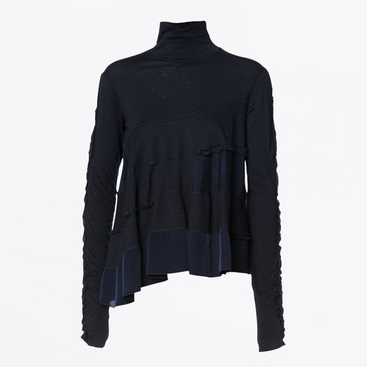 In Harmony - Wool Top With Spiral Seam - Navy