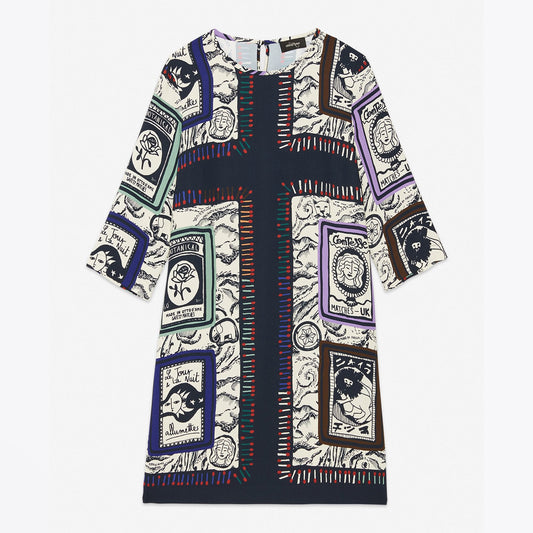 - Printed Mini Dress - Beige/Multi