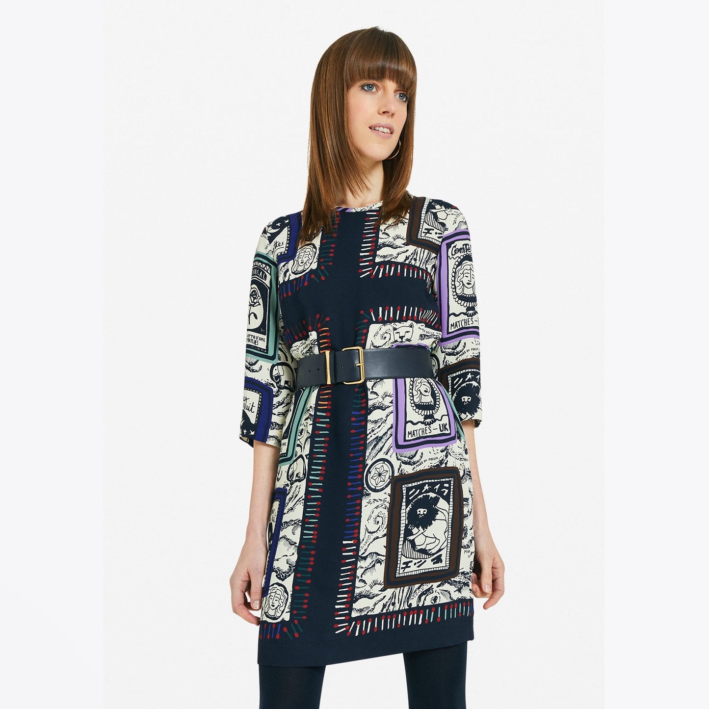 - Printed Mini Dress - Beige/Multi