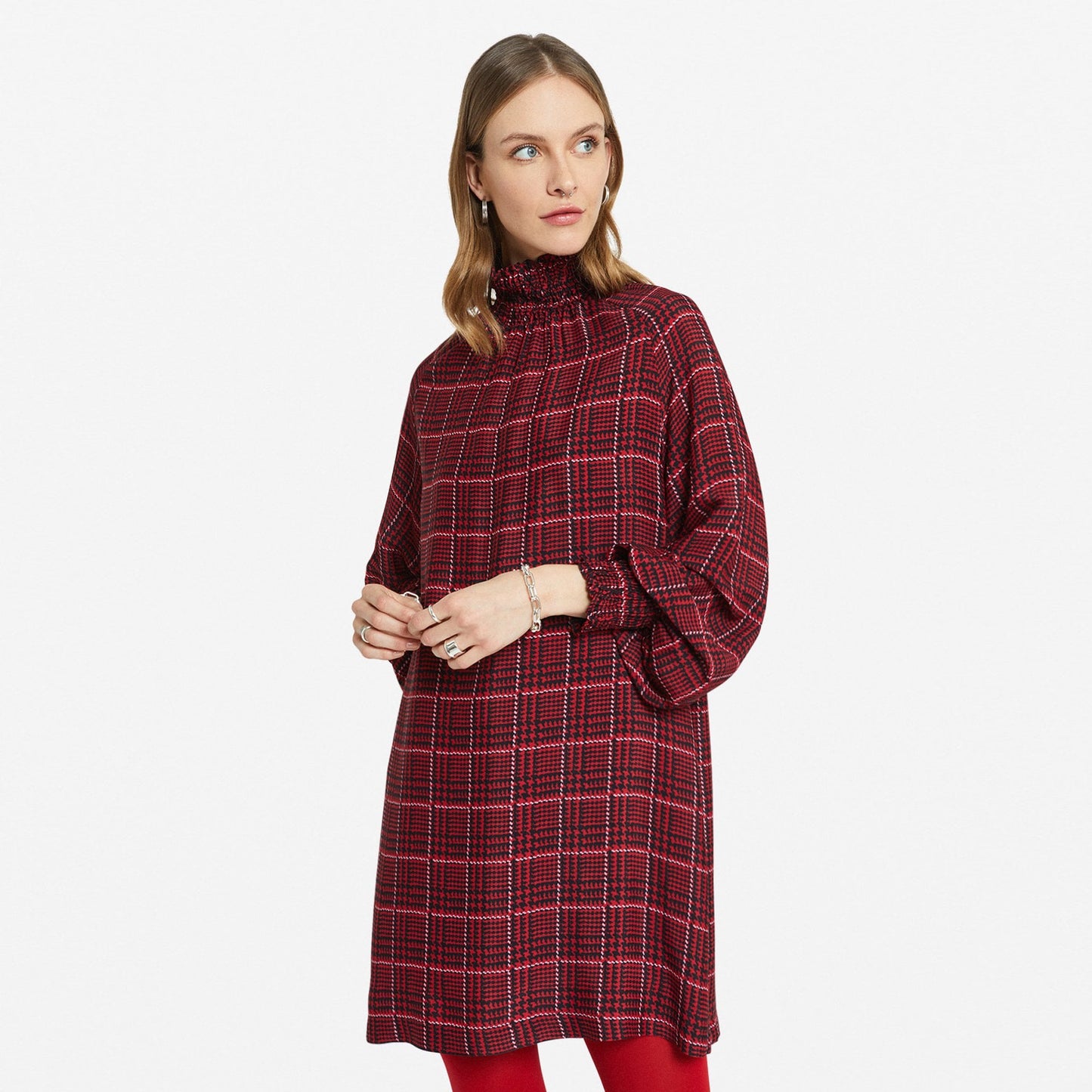 - Tartan Turtleneck Dress - Red
