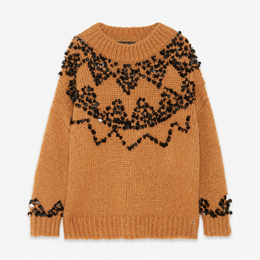 - Sequin Knit Jumper - Caramel