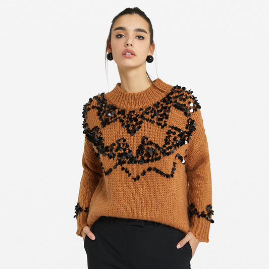 - Sequin Knit Jumper - Caramel
