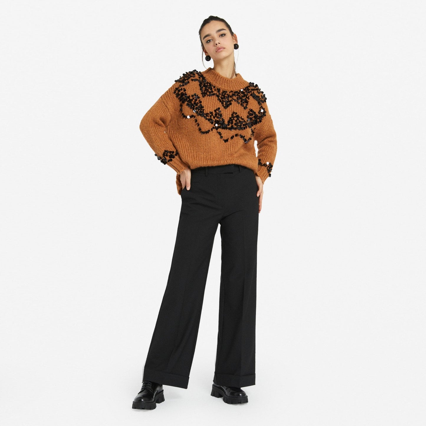 - Sequin Knit Jumper - Caramel