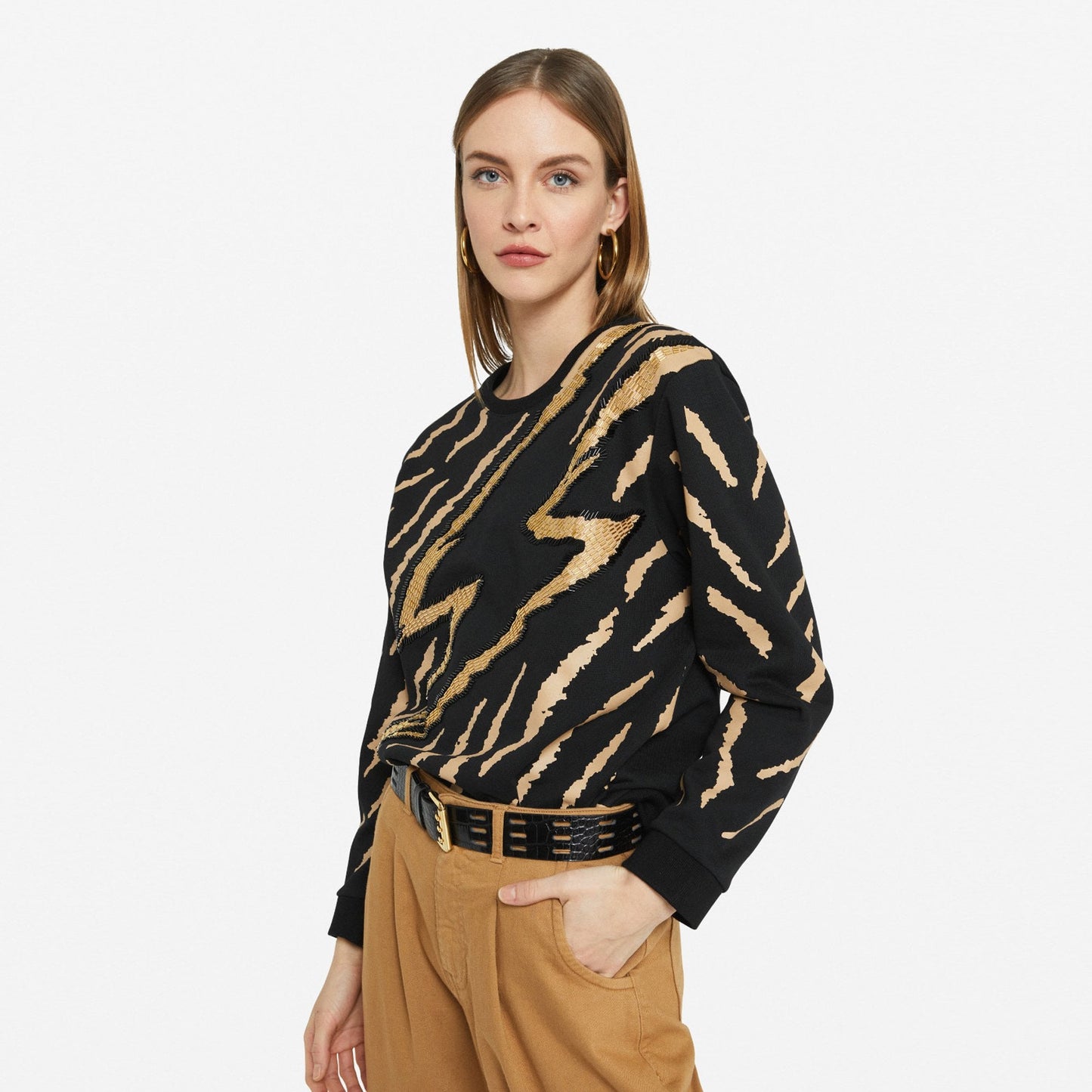 - Sweatshirt With Appliqués - Black/Gold