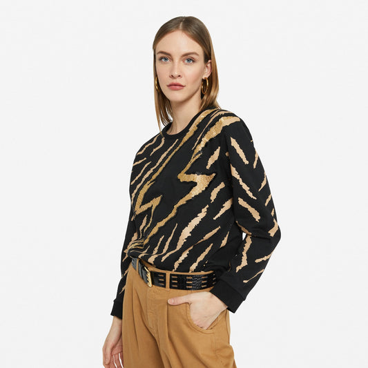 - Sweatshirt With Appliqués - Black/Gold