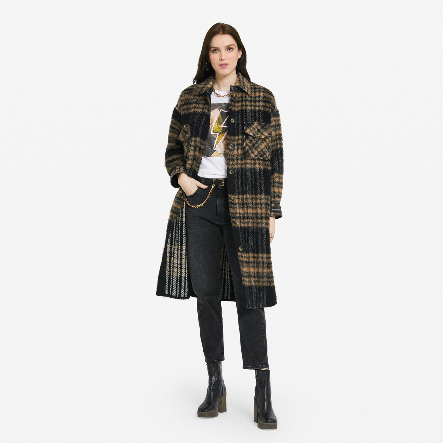 - Tartan Midi Shacket - Brown