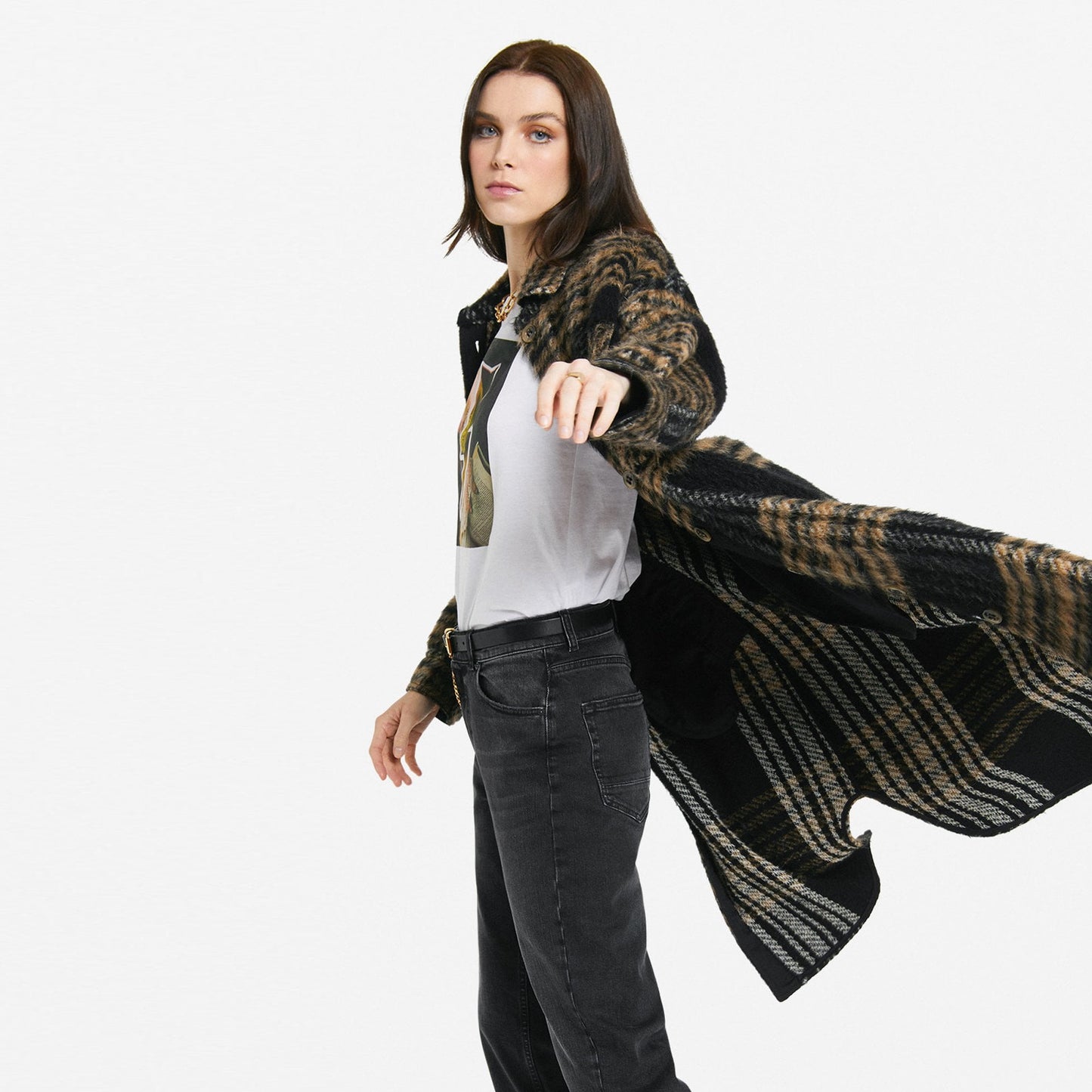 - Tartan Midi Shacket - Brown