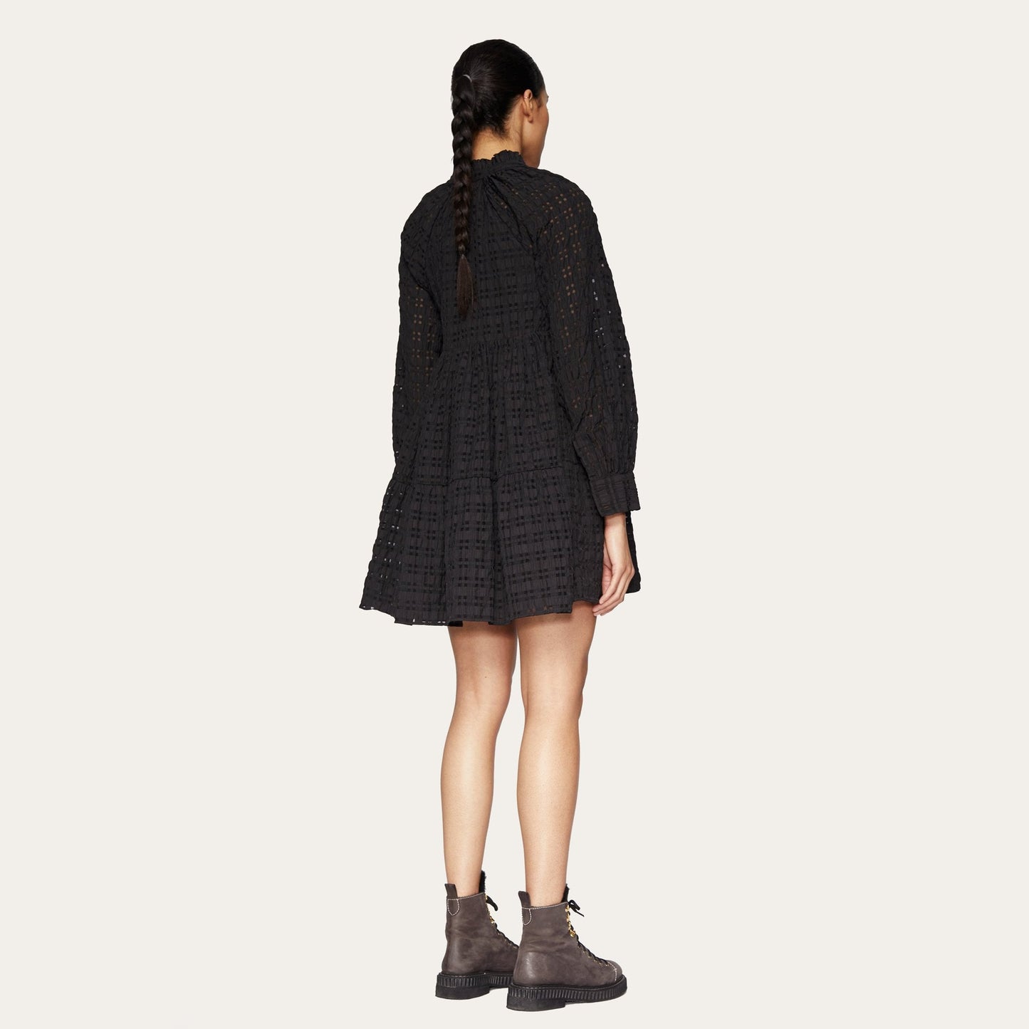 Jasmine - Gingham Short Dress - Black