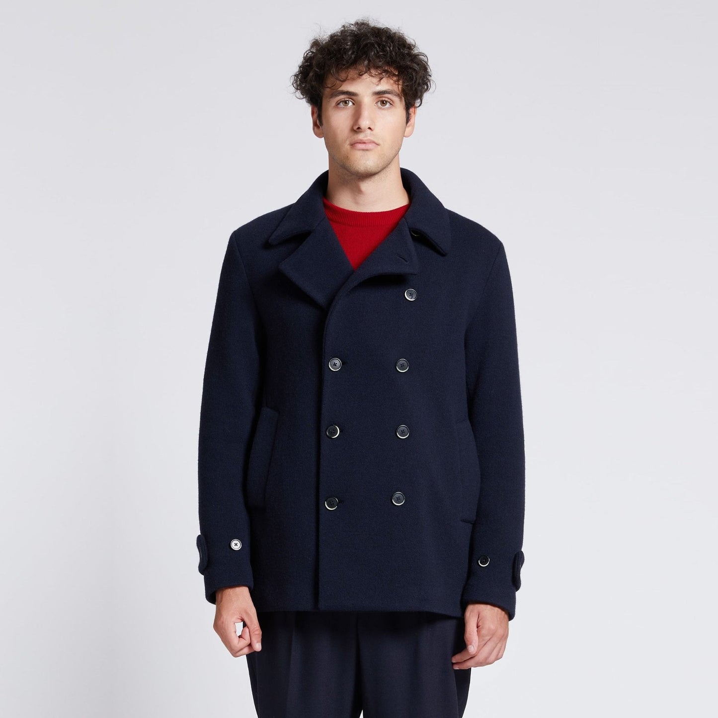 - Double-Breasted Pea Coat - Navy