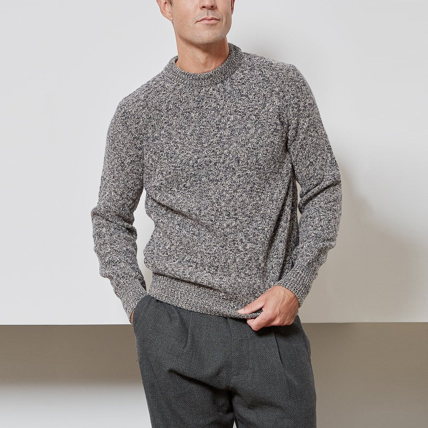 - Blenheim - Wool Knitted Jumper - Beige/Grey
