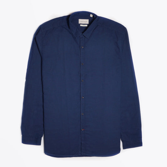 - Clerkenwell - Cotton Mini Check Tab Shirt - Navy