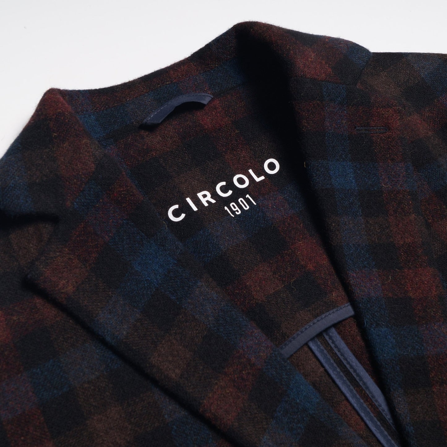 - Checked Wool Blazer - Navy/Burgundy