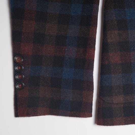 - Checked Wool Blazer - Navy/Burgundy