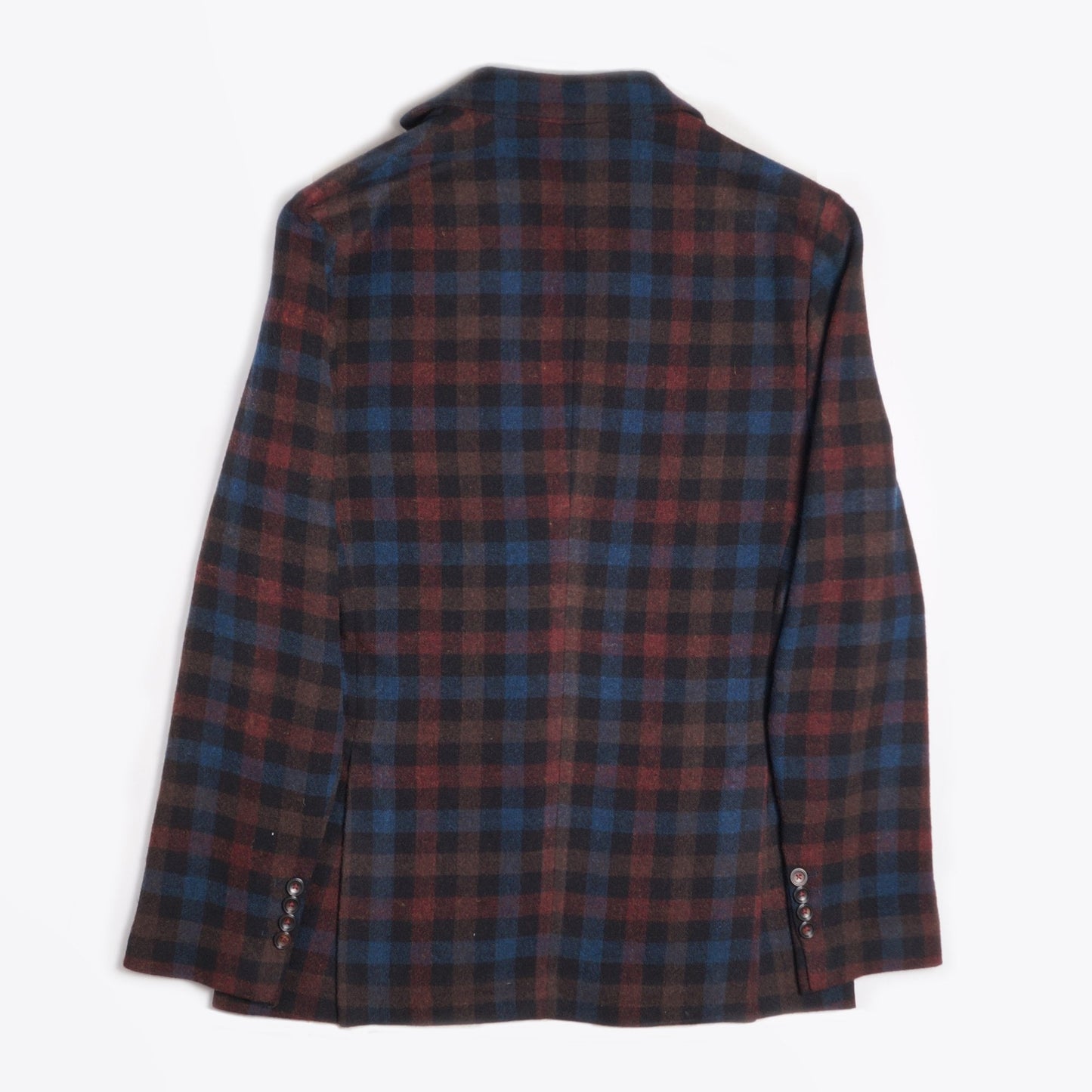 - Checked Wool Blazer - Navy/Burgundy