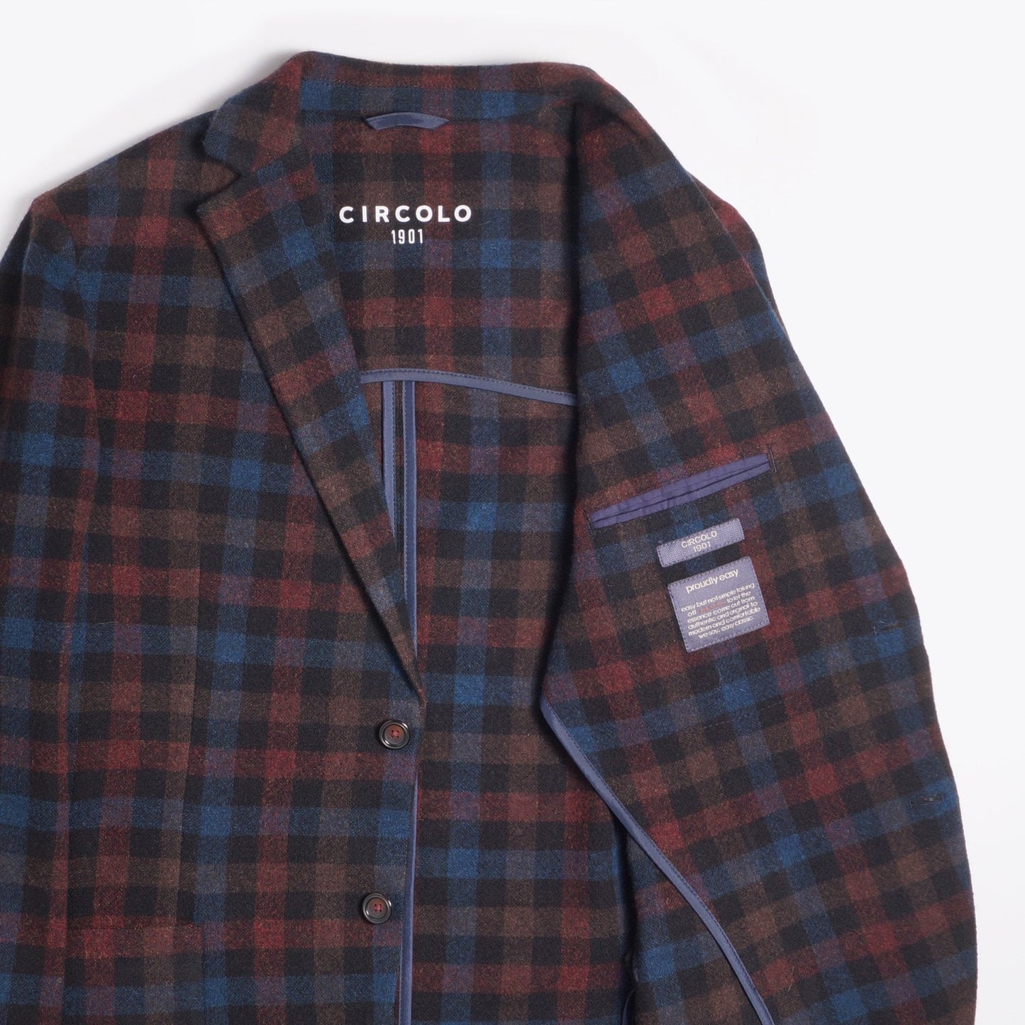 - Checked Wool Blazer - Navy/Burgundy