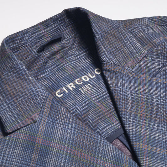 - Double-Breasted Checked Jacket - Blue