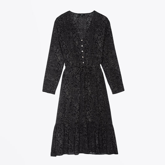 Marion - Midi Snake Print Dress - Charcoal Grey