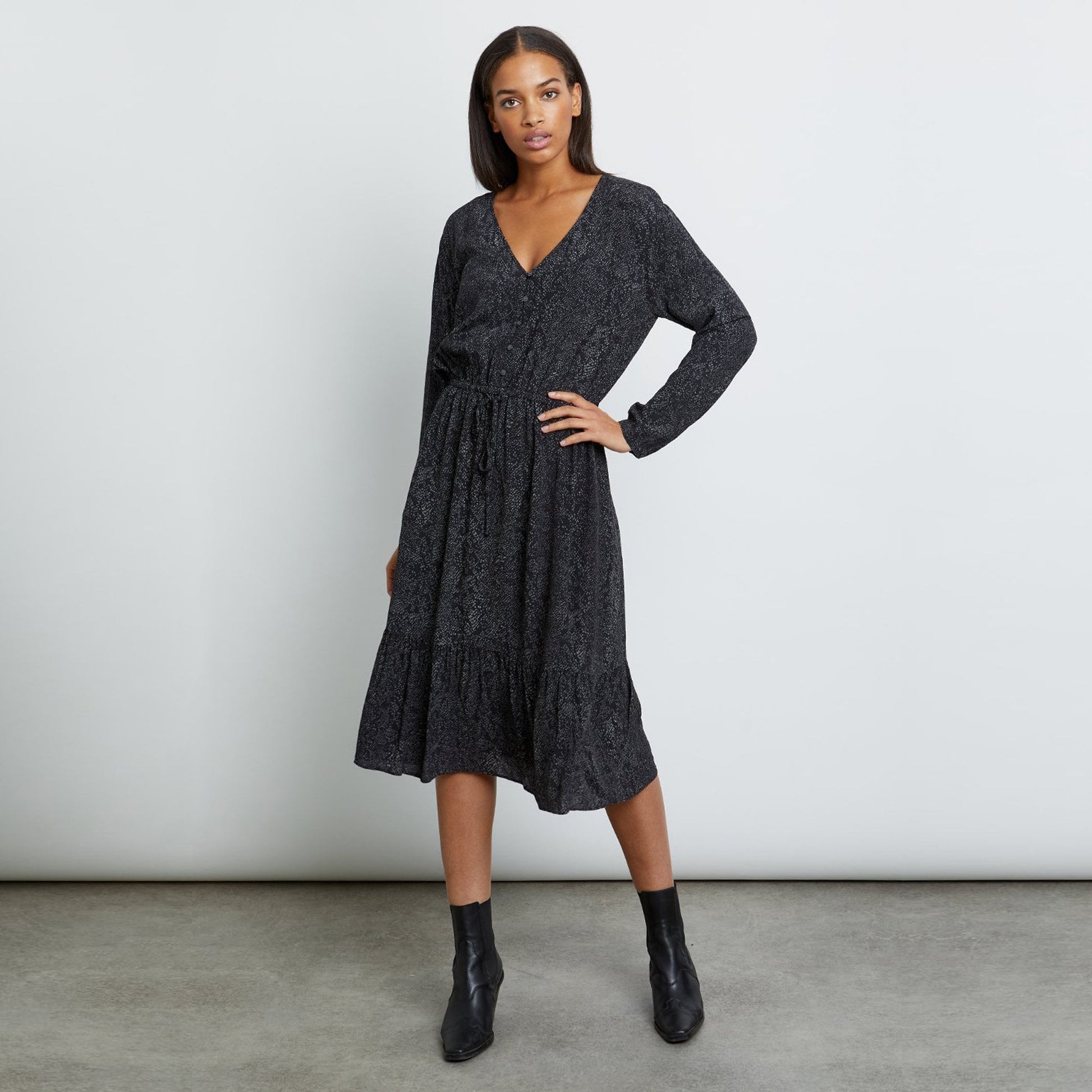 Rails Marion - Midi Snake Print Dress - Charcoal Grey