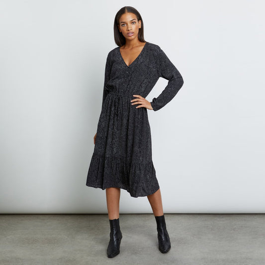 Marion - Midi Snake Print Dress - Charcoal Grey