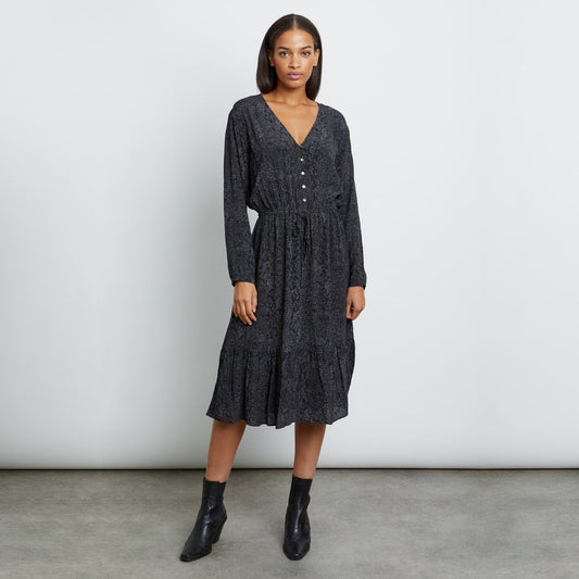 Marion - Midi Snake Print Dress - Charcoal Grey