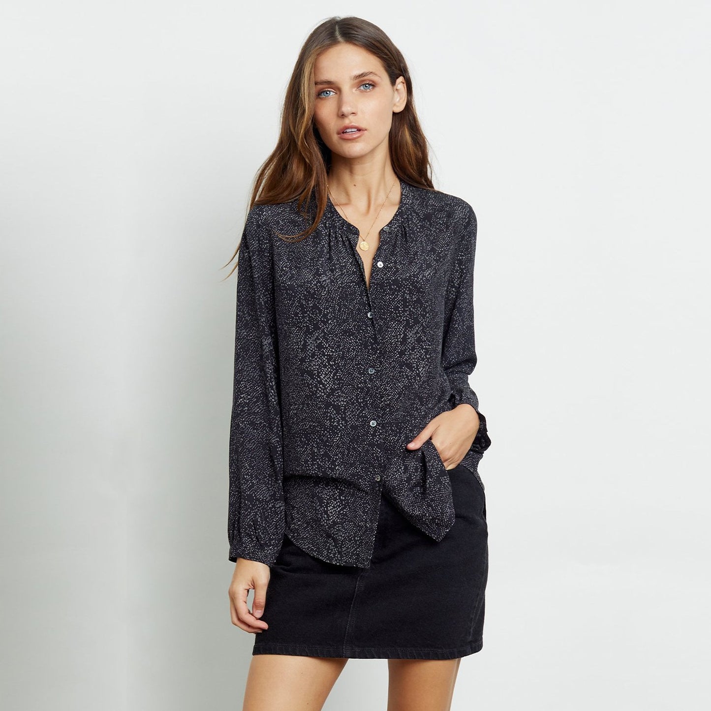 - Eloise - Snake Print Shirt - Charcoal Grey