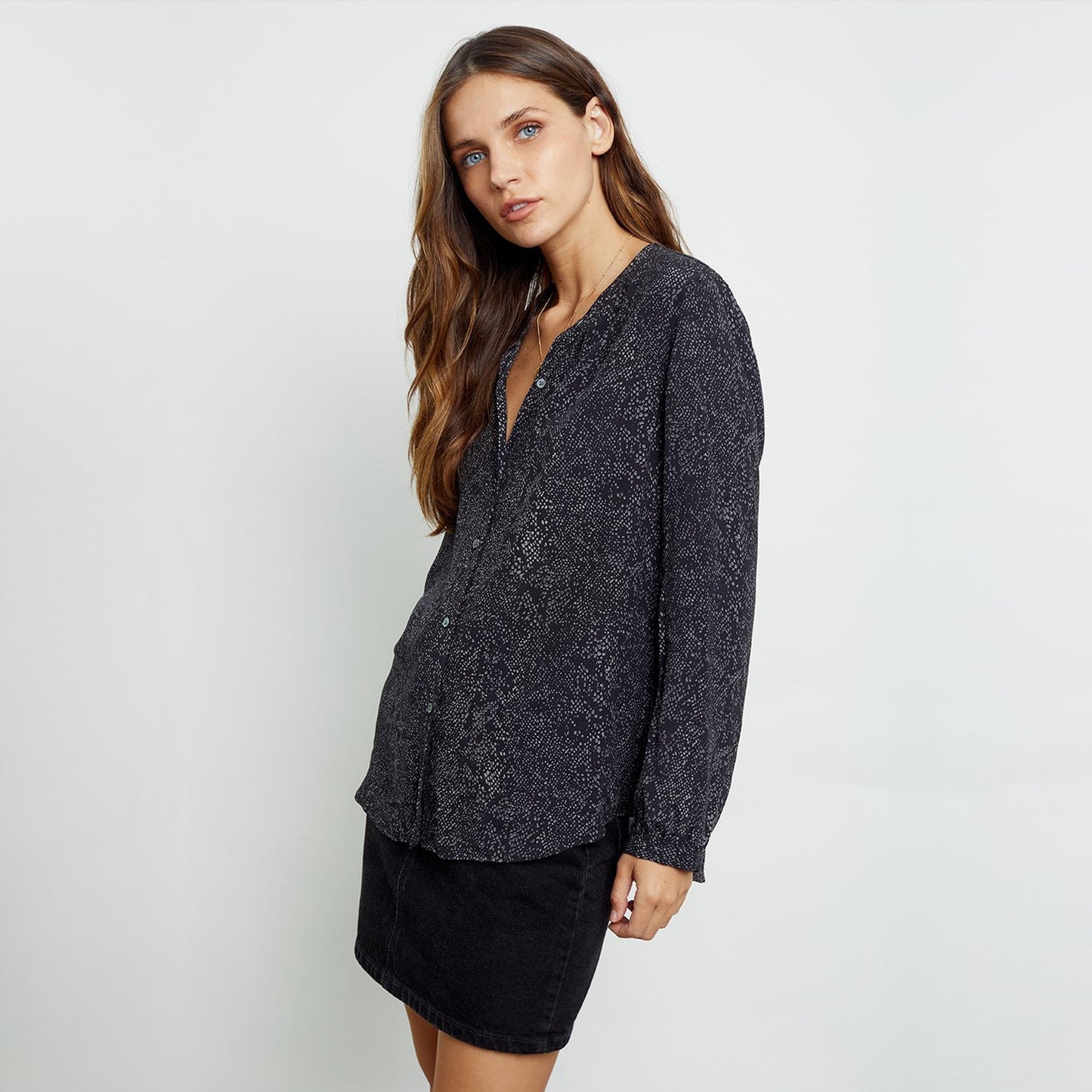 - Eloise - Snake Print Shirt - Charcoal Grey