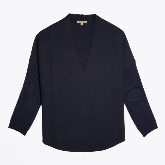 - Raw Edge Knitted Pullover - Navy