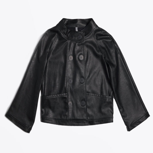 - Button-Up Leather Jacket - Black