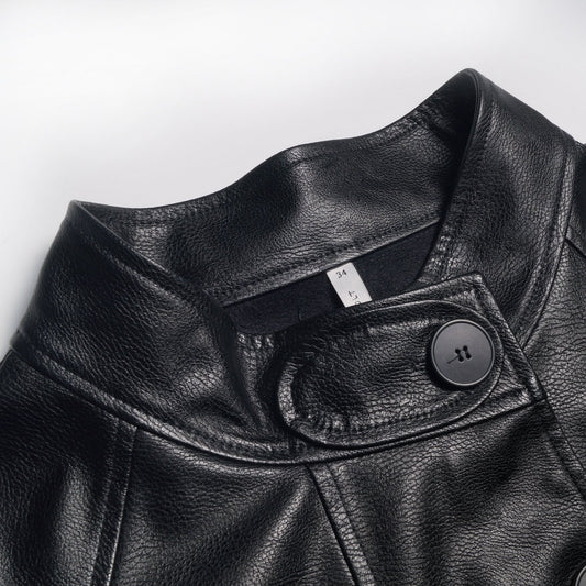 - Button-Up Leather Jacket - Black