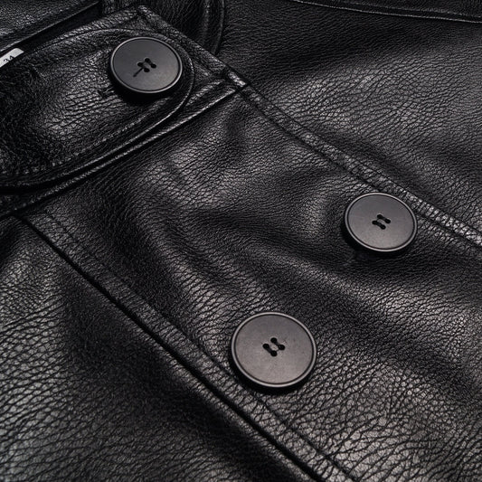 - Button-Up Leather Jacket - Black