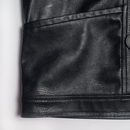 - Button-Up Leather Jacket - Black