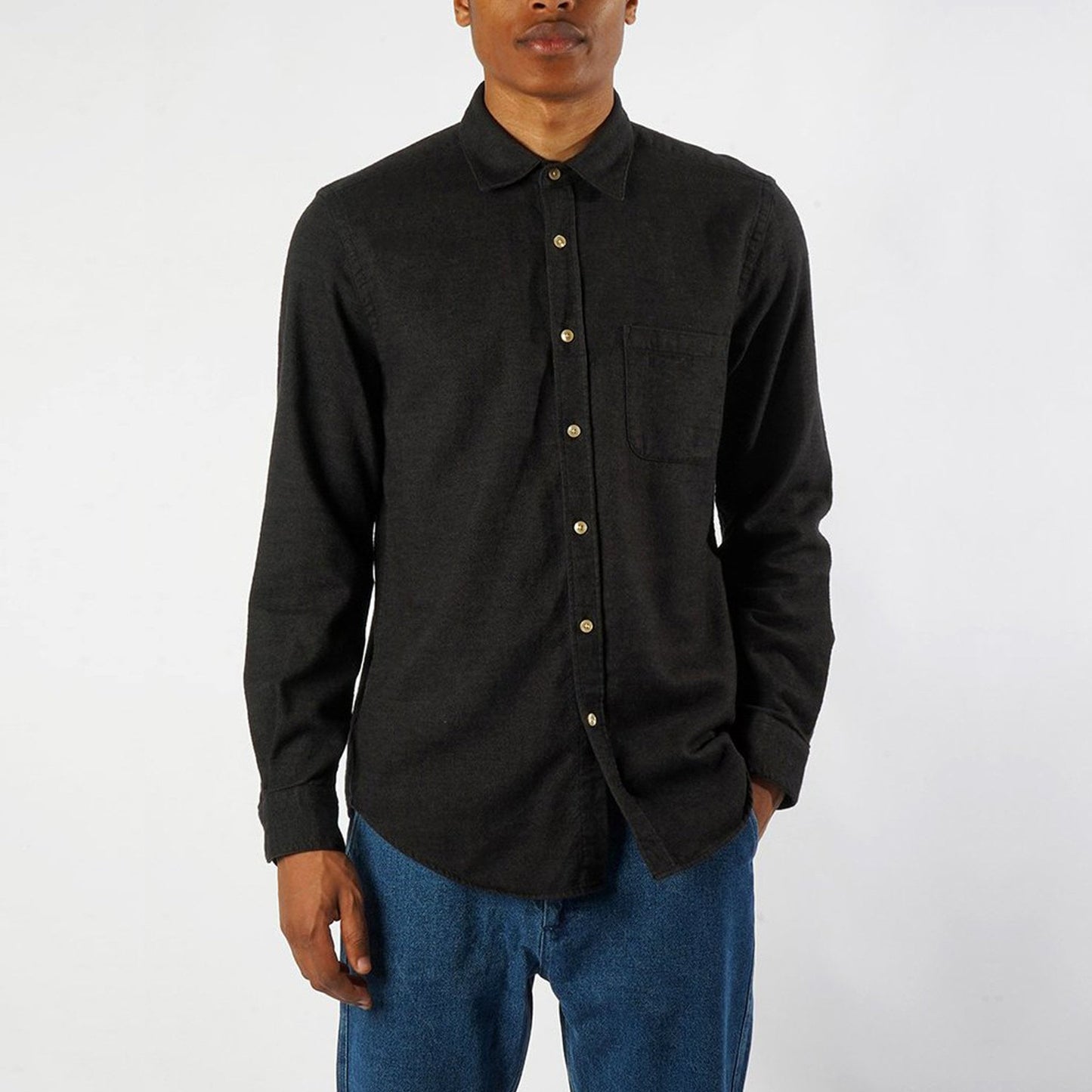 - Teca - Flannel Pocket Shirt - Black