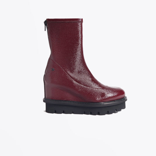 - Patent Leather Wedge Ankle Boot - Red