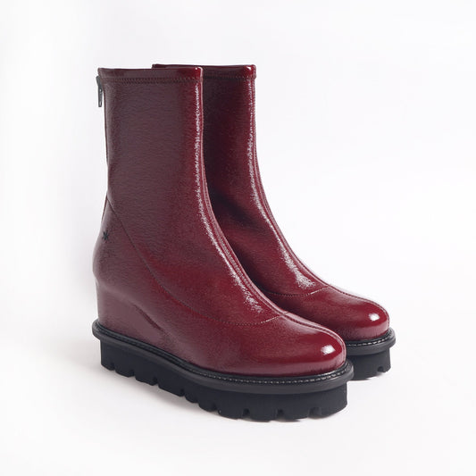 - Patent Leather Wedge Ankle Boot - Red