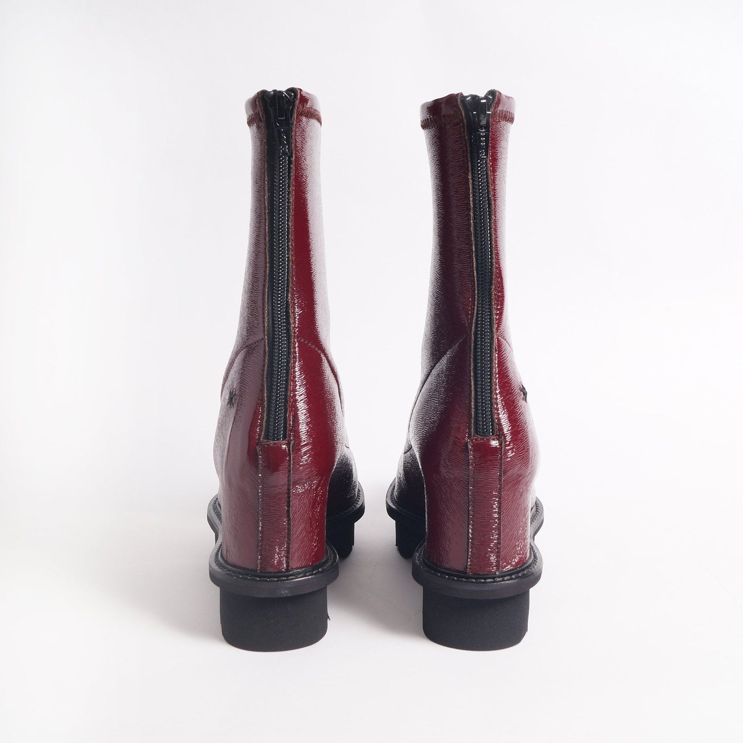 - Patent Leather Wedge Ankle Boot - Red