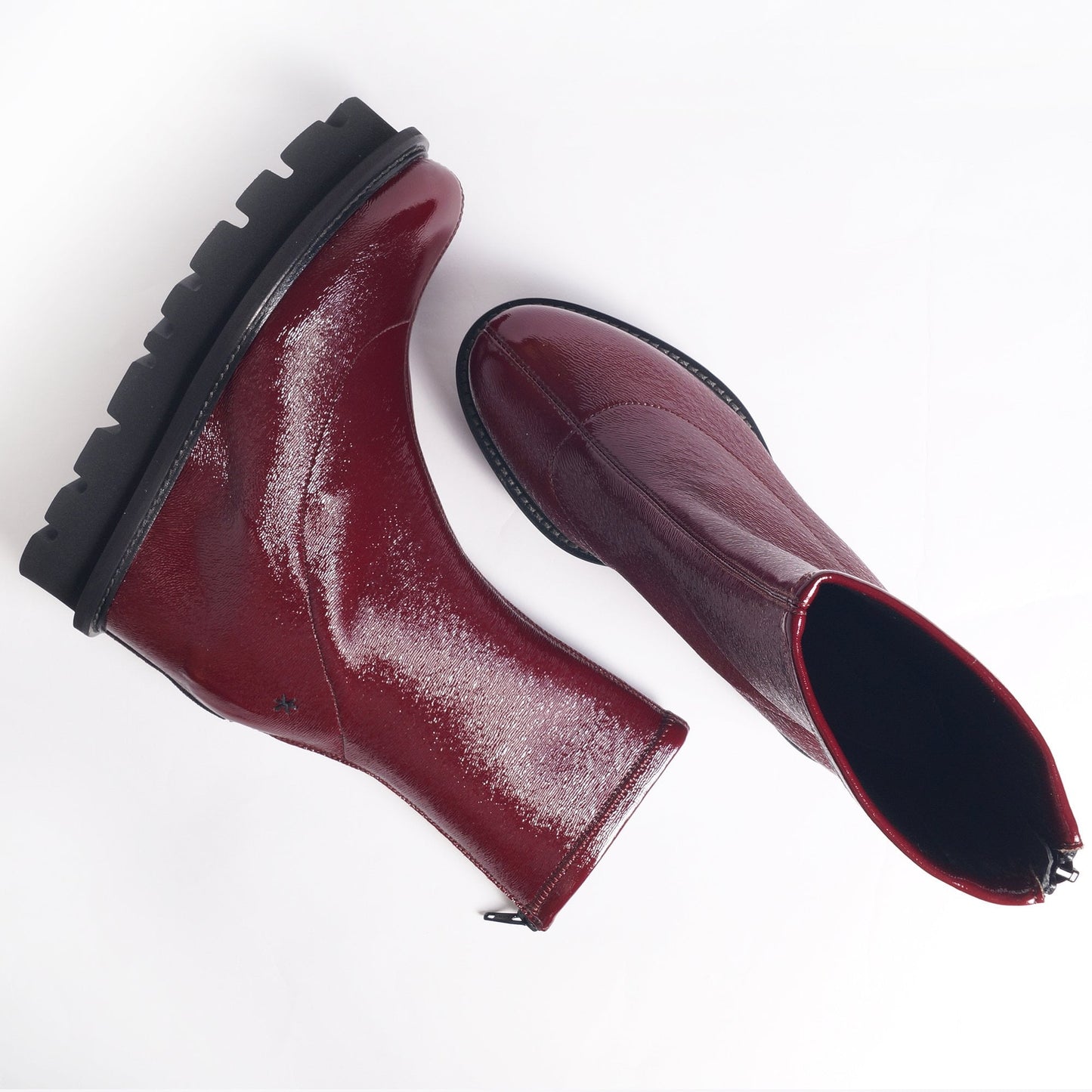 - Patent Leather Wedge Ankle Boot - Red
