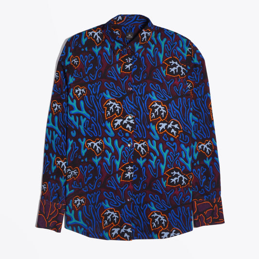 - 'Shadow Leaves' Print Shirt - Blue/Multi