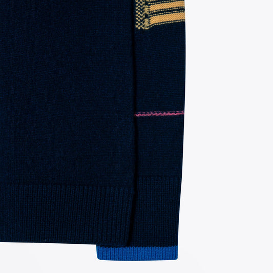 - Button-Neck Knitted Sweater - Dark Navy