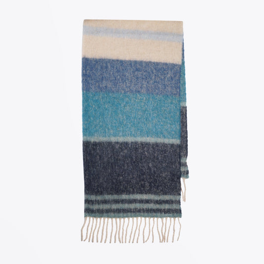 - Alpaca-Blend Stripe Scarf - Navy/Blue