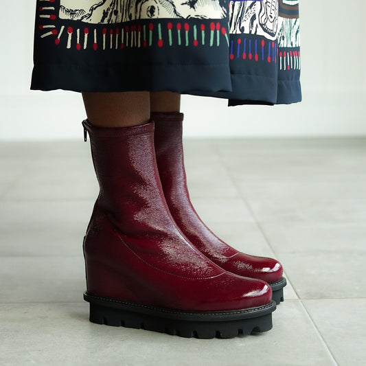 - Patent Leather Wedge Ankle Boot - Red