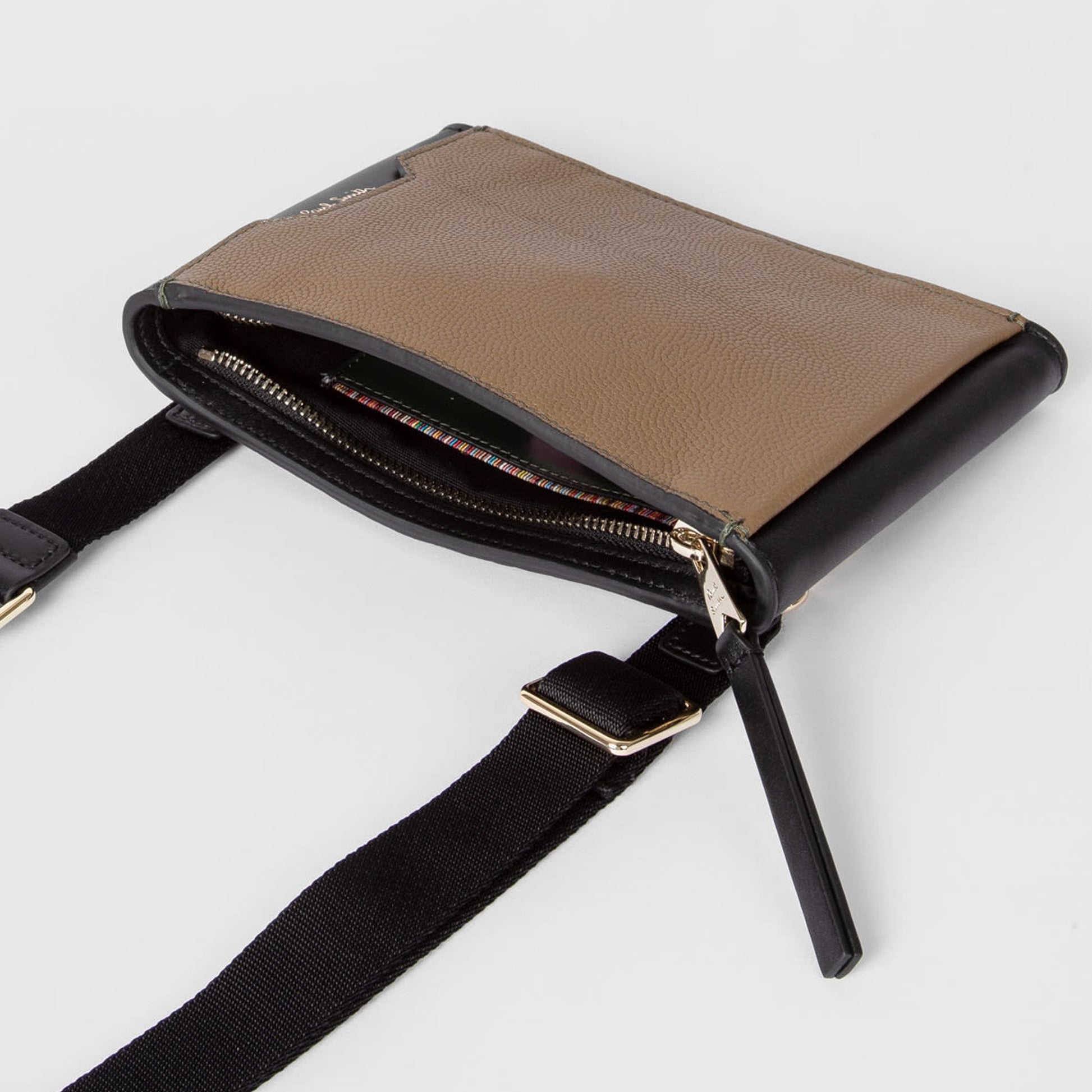 Paul Leather Neck Pouch With 'Signature Stripe' Trim - Taupe