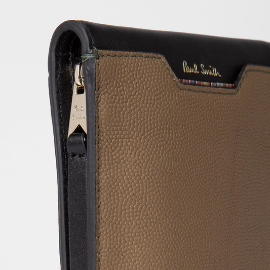 Leather Neck Pouch With 'Signature Stripe' Trim - Taupe