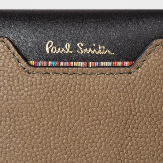 Leather Neck Pouch With 'Signature Stripe' Trim - Taupe