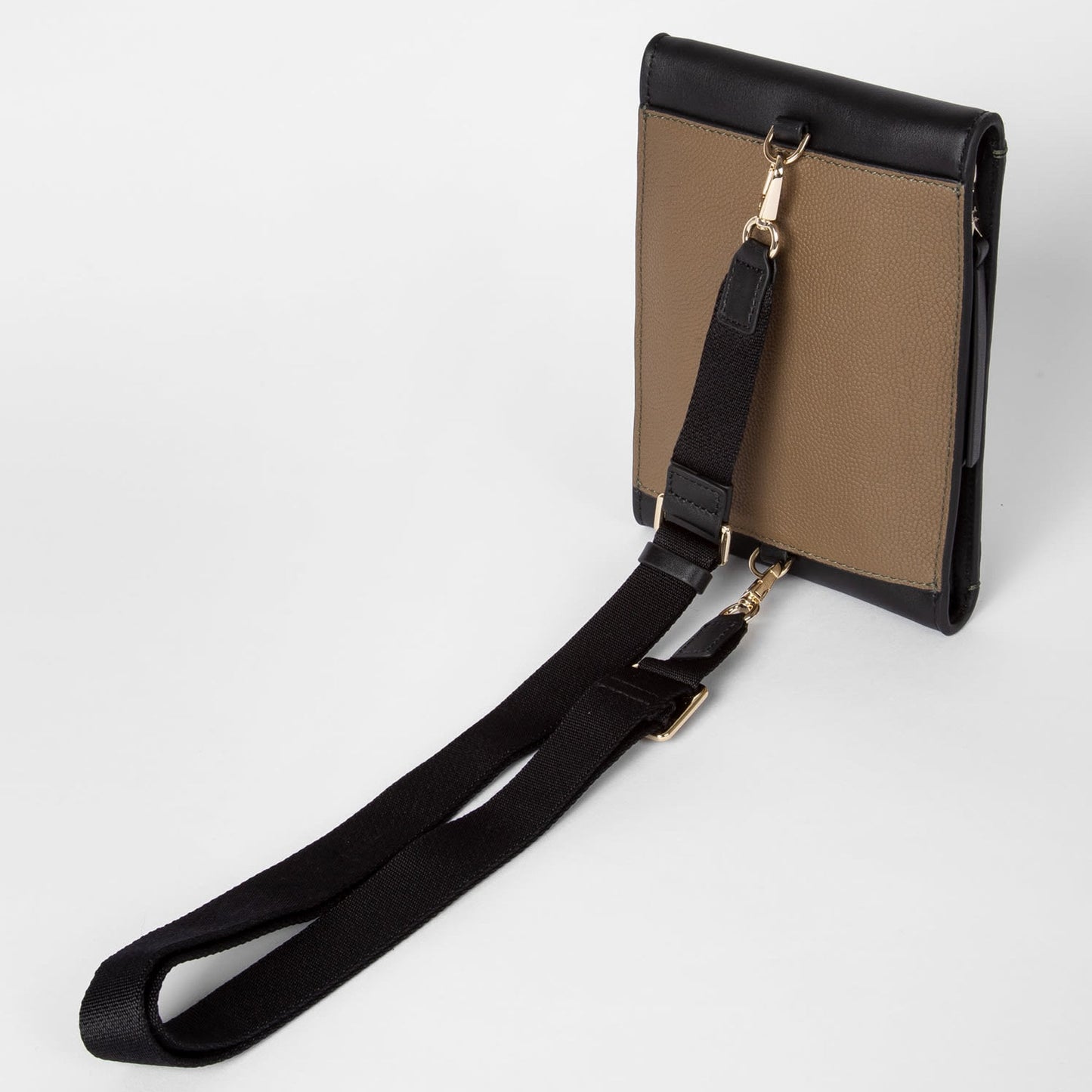 Leather Neck Pouch With 'Signature Stripe' Trim - Taupe