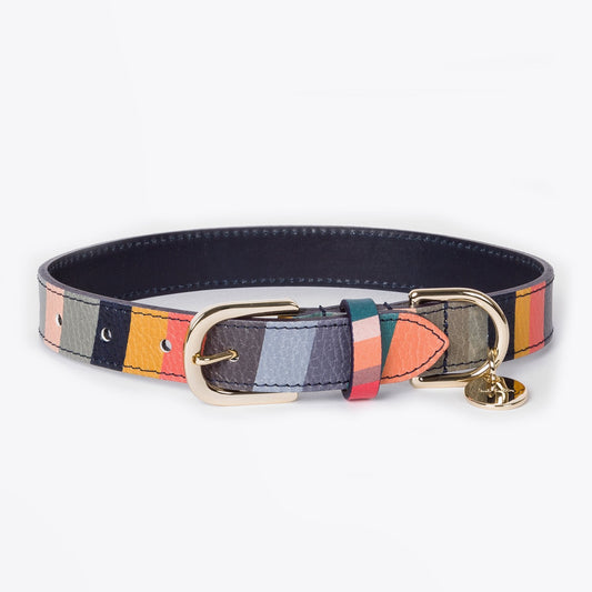 - 'Swirl' Print Leather Dog Collar Small - Multi