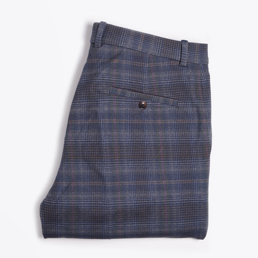 - Stretch Checked Trousers - Blue